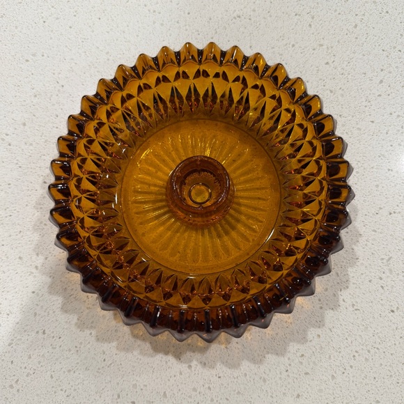 Vintage Indiana Glass Diamond Point Amber Glass Candle Holder - Picture 5 of 6